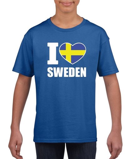 Blauw I love Sweden / Zweden supporter shirt kinderen - Zweeds shirt jongens en meisjes M (134-140)