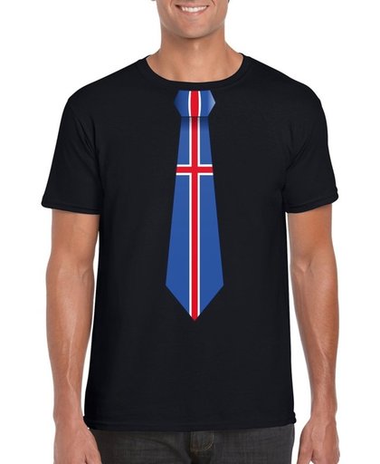 Zwart t-shirt met IJslandse vlag stropdas heren - IJsland supporter M