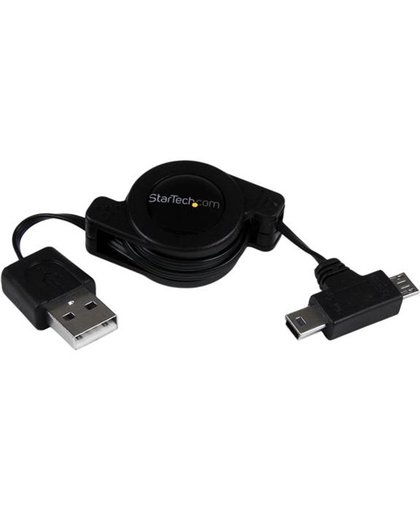 StarTech.com 76 cm oprolbare USB-combokabel USB-naar-micro-USB en mini-USB M/M kabeladapter/verloopstukje
