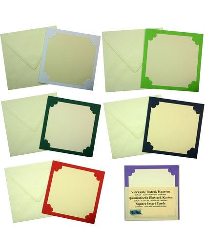 Grote Golf Insteekkaarten Set - Vierkant 13,5 x 13,5cm - 6 Kleuren - 36 Kaarten en 36 enveloppen - Maak wenskaarten voor elke gelegenheid