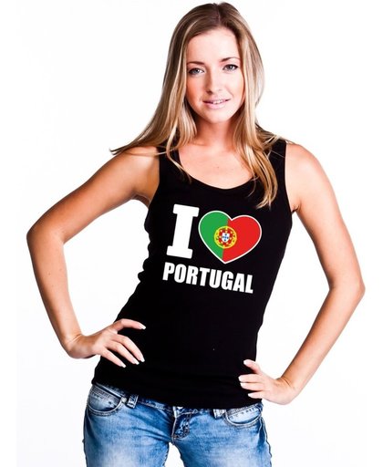 Zwart I love Portugal supporter singlet shirt/ tanktop dames - Portugees shirt dames XL