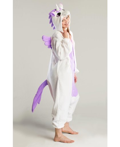 KIMU onesie Pegasus kinder pakje eenhoorn wit paars unicorn - maat 110-116 - eenhoornpak jumpsuit pyjama
