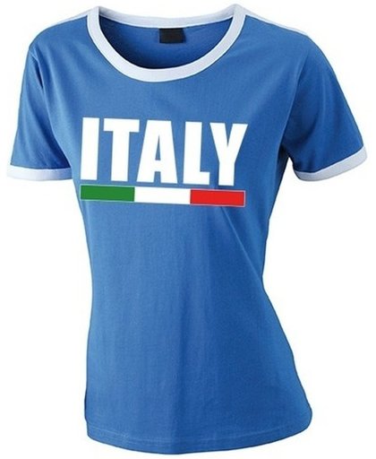 Blauw Italie supporter ringer t-shirt met witte randjes dames - Italiaanse vlag shirts M
