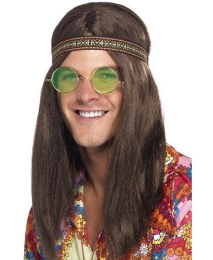 Hippie setje met bril, ketting met peace teken en hoofdbandje