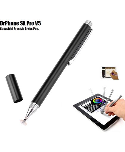 DrPhone - SX Pro V5 Premium Stylus Pen Precisie Disc Capacitief - Geschikt voor Smartphones en Tablets zoals Apple iPad Pro / iPhone / Samsung Tab etc - Zwart