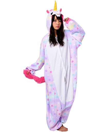 KIMU onesie eenhoorn pak sterren paars unicorn kinder kostuum - maat 128-134 - eenhoornpak jumpsuit pyjama
