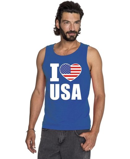 Blauw I love USA/ Amerika supporter singlet shirt/ tanktop heren - Amerikaans shirt heren 2XL