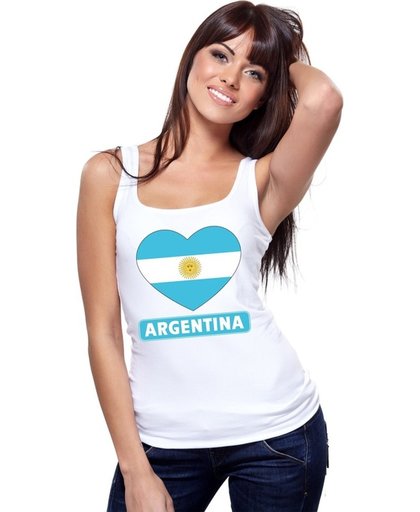 Argentinie singlet shirt/ tanktop met Argentijnse vlag in hart wit dames XL