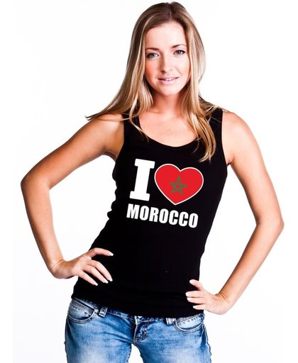 Zwart I love Marokko supporter singlet shirt/ tanktop dames - Marokkaans shirt dames L
