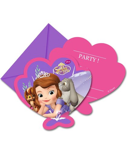 6 Prinses Sofia™ uitnodigingen met enveloppen - Feestdecoratievoorwerp