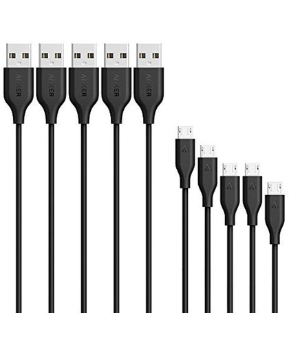 Anker PowerLine 5-pack zwarte micro USB kabels | 1x 0.3m + 2x 0.9m + 1x 1.8m + 1x 3m