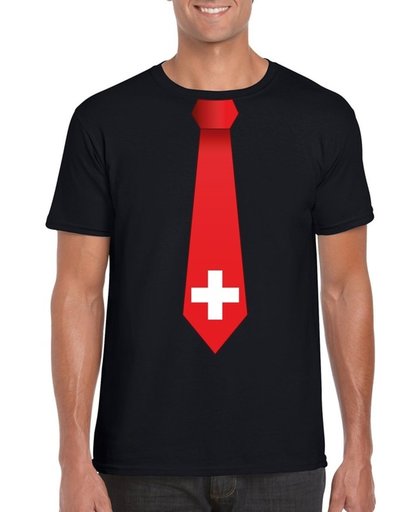 Zwart t-shirt met Zwitserse vlag stropdas heren - Zwitserland supporter XL