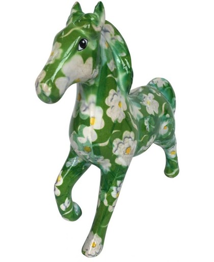 Pomme Pidou spaarpot paard Lucky - Uitvoering - Groen met witte bloemen