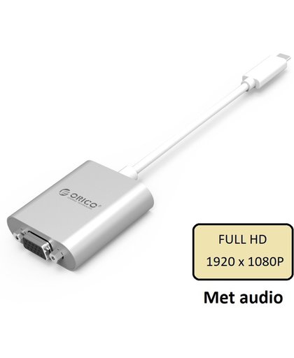Orico - Aluminium Type-C naar VGA adapter - Incl. Audio output - Mac Style - 1920 x1080P Full HD - Zilver