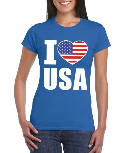 Blauw I love USA - Amerika supporter shirt dames - Amerikaans t-shirt dames L