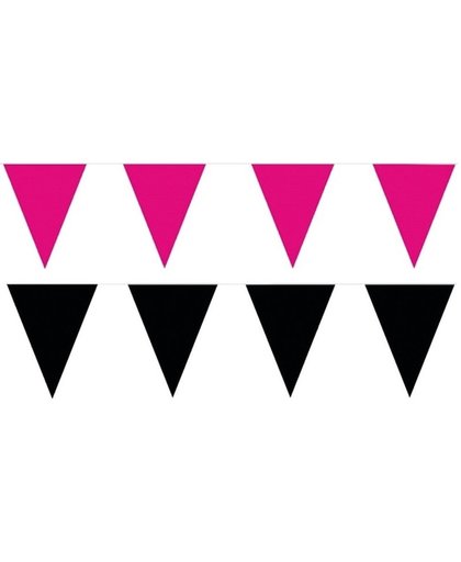 Zwart/Roze feest punt vlaggetjes pakket - 80 meter - slingers / vlaggenlijn