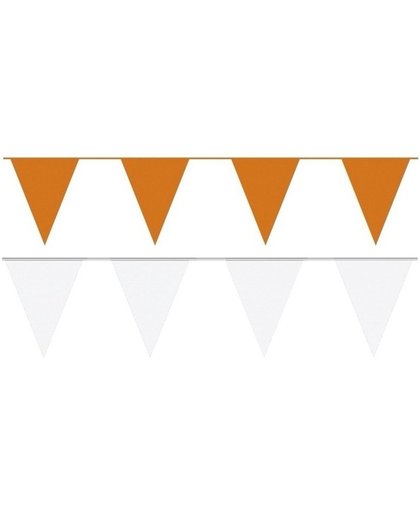 Witte/Oranje feest punt vlaggetjes pakket - 60 meter - slingers / vlaggenlijn