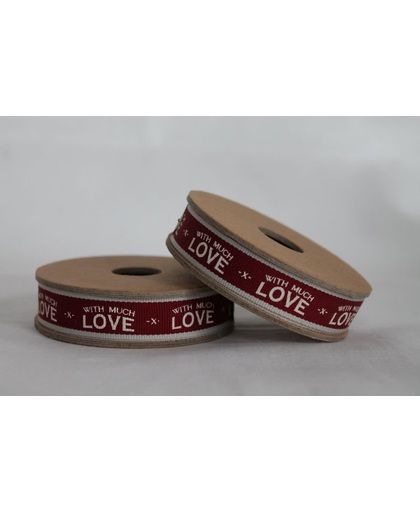 Ribbon lint band 3 meter donkerrood with much love kruisje
