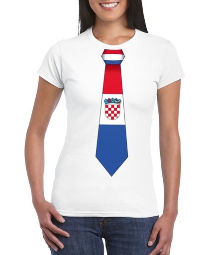 Wit t-shirt met Kroatische vlag stropdas dames -  Kroatie supporter M