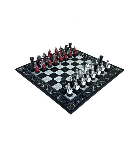 Luxe schaakset - Handbeschilderde Kruisvaarders schaakstukken + bijpassend schaakbord - 45 x 45 cm