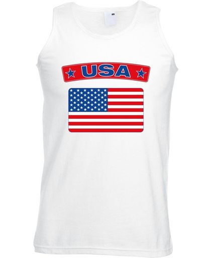 USA singlet shirt/ tanktop met Amerikaanse vlag wit heren XL