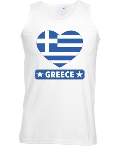 Griekenland singlet shirt/ tanktop met Griekse vlag in hart wit heren 2XL