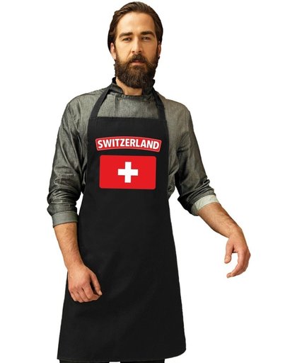 Zwitserse vlag keukenschort/ barbecueschort zwart heren en dames - Zwitserland schort
