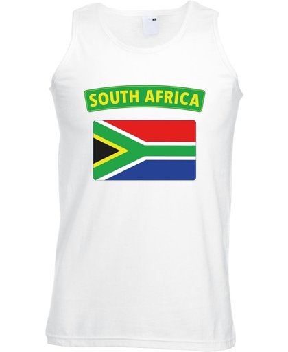 Zuid Afrika singlet shirt/ tanktop met Zuid Afrikaanse vlag wit heren 2XL