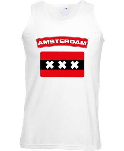 Amsterdam singlet shirt/ tanktop met Amsterdamse vlag wit heren S