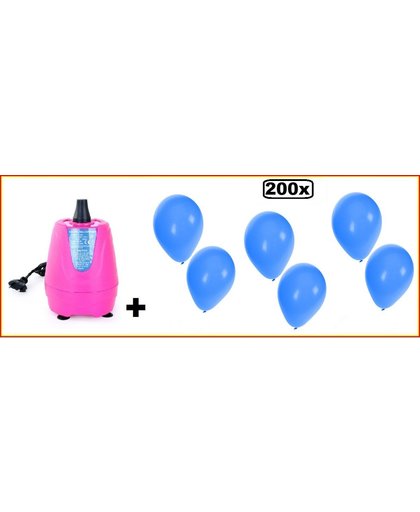 Ballonpomp electrisch roze + 200 ballonnen blauw