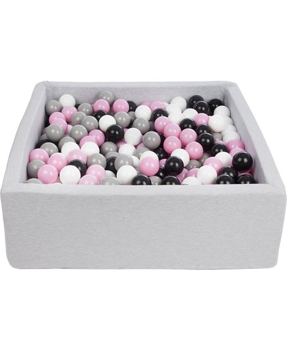 Ballenbak - stevige ballenbad - 90x90 cm - 450 ballen - wit, roze, grijs, zwart.