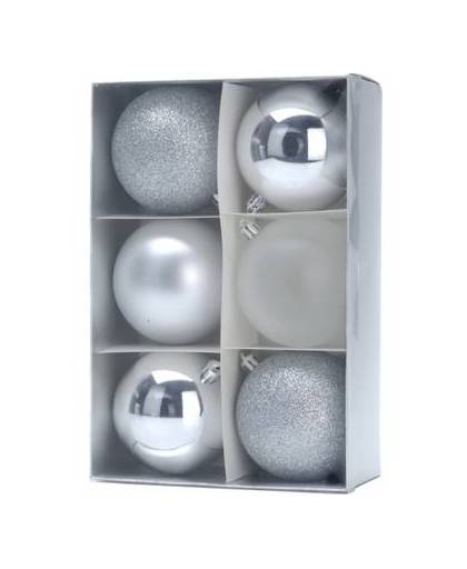 6 zilveren kerstballen 8 cm