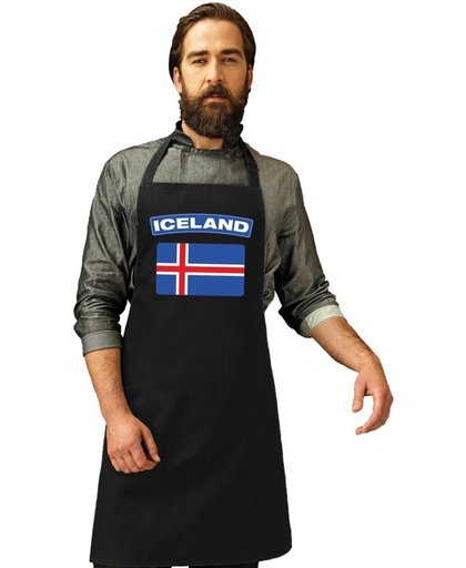 Ijslandse vlag keukenschort/ barbecueschort zwart heren en dames - Ijsland schort