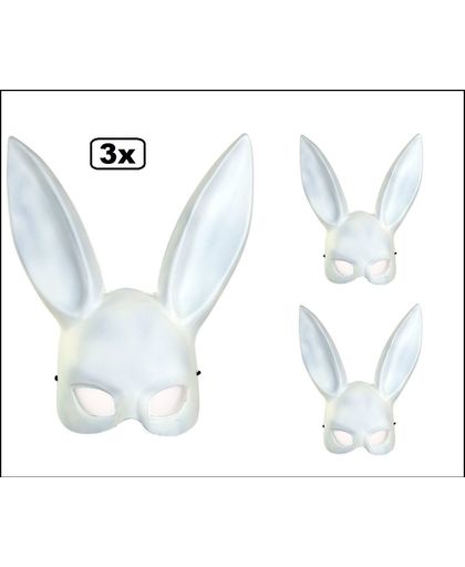3x Half masker wit konijn