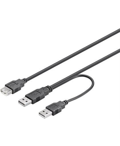 USB 2.0 Hi-Speed Dual-Power cable 0.3 m, black - USB 2.0 male (type A) + USB 2.0 male (type A) <gt/> USB 2.0 female (type A)