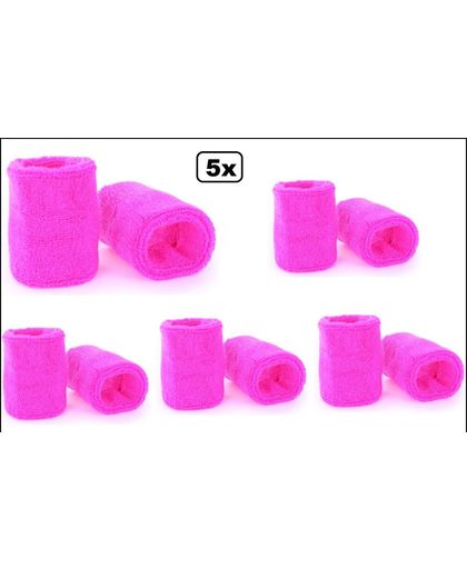 5x Paar polsbandjes neon roze