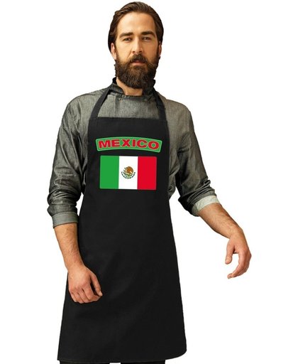 Mexicaanse vlag keukenschort/ barbecueschort zwart heren en dames - Mexico schort