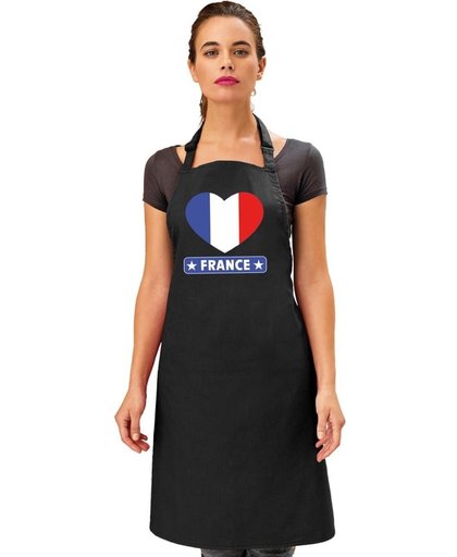 Franse vlag in hart keukenschort/ barbecueschort zwart heren en dames - I love Frankrijk schort