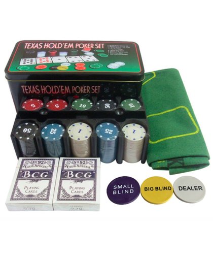 Luxe Pokerset met Chips Speelkaarten en Speelmat – Texas hold'em of Blackjack