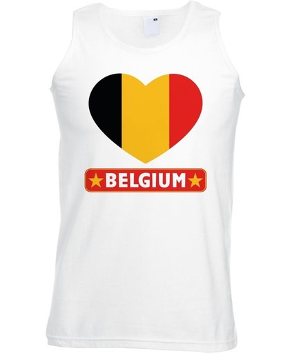 Belgie singlet shirt/ tanktop met Belgische vlag in hart wit heren L