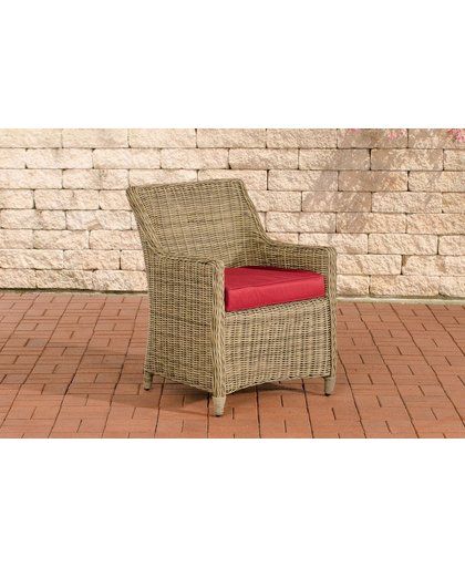 Clp Poly-rotan Wicker tuinstoel / fauteuil SANDNES, aluminium frame, 10 cm dikke kussen - kleur van rotan: natuur, overtrek: robijnrood hoes : robijnrood