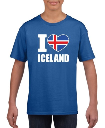 Blauw I love Ijsland supporter shirt kinderen - Ijslands shirt jongens en meisjes M (134-140)