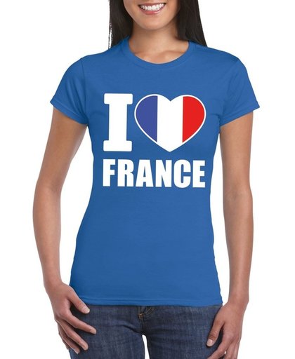 Blauw I love France supporter shirt dames - Frankrijk t-shirt dames L
