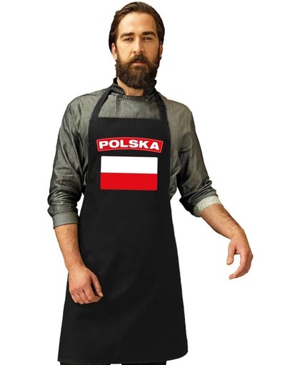 Poolse vlag keukenschort/ barbecueschort zwart heren en dames - Polen schort