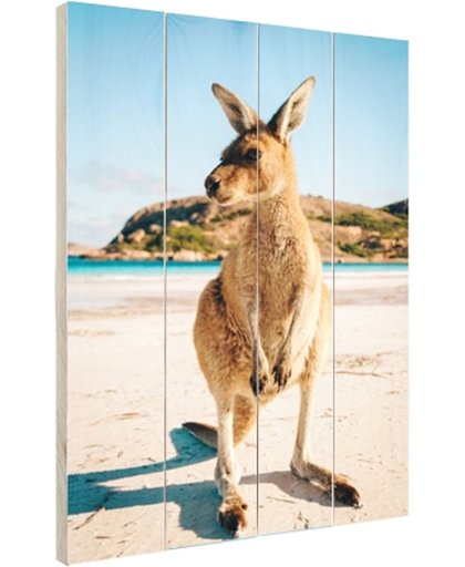 Een kangoeroe op het strand Hout 20x30 cm - Foto print op Hout (Wanddecoratie)
