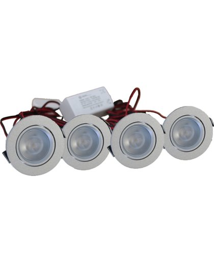 LED Set van 4 Inbouwspot - 4W - Chroom - Dimbaar - Gratis Trafo