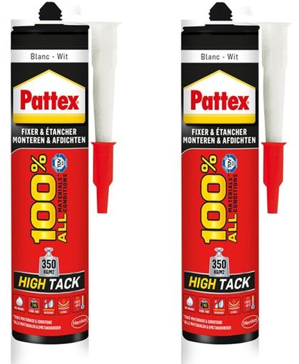 Pattex Afdichten & Montagekit - Duopack Kit - Monteren & Bevestigen - Wit - 350KG / M2 - Alle materiaal - Extra sterk- High Tack