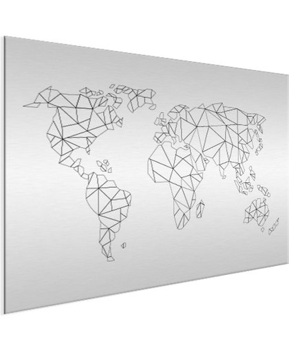 Wereldkaart geometrisch lijn Aluminium 80x60 cm