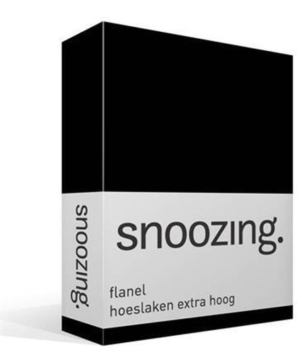 Snoozing - Flanel - Hoeslaken - Extra Hoog - Eenpersoons - 90/100x220 cm - Zwart