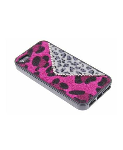 Roze luxe luipaard design tpu hoesje voor de iphone 5 / 5s / se
